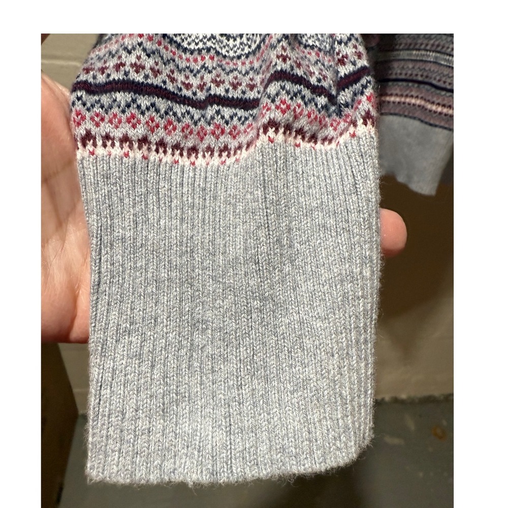 L.L.Bean Fair Isle Turtleneck Sweater Women Size L Gray Pink Blue Pattern Cotton - Picture 8 of 14